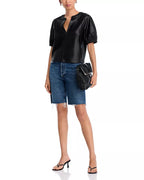 Faux Leather Split Neck Top