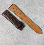Horween Rally Calfskin Watch Strap - Brown w/green stitching & edges