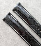 Omega-Style Deployant Ostrich Shin Strap – Black