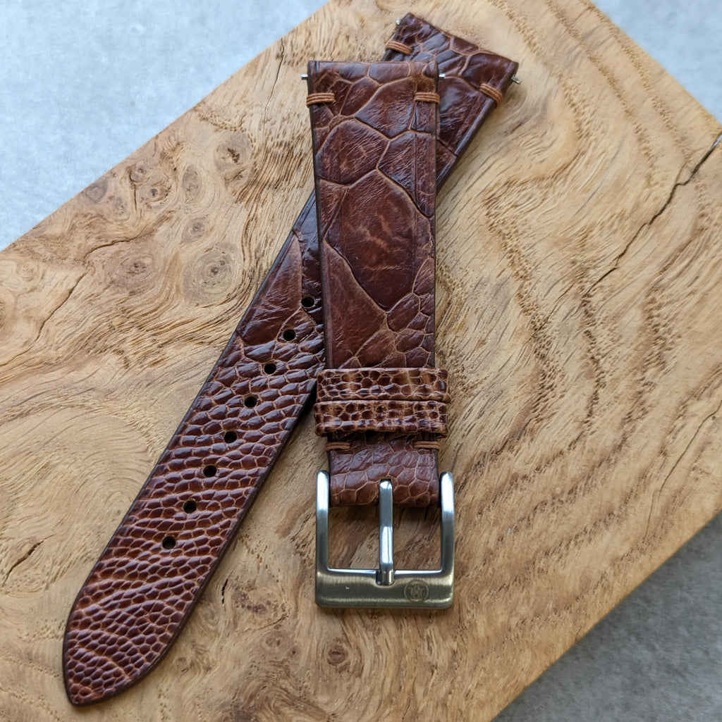 Ostrich Shin Watch Strap Minimal Stitch - Cognac - RTW