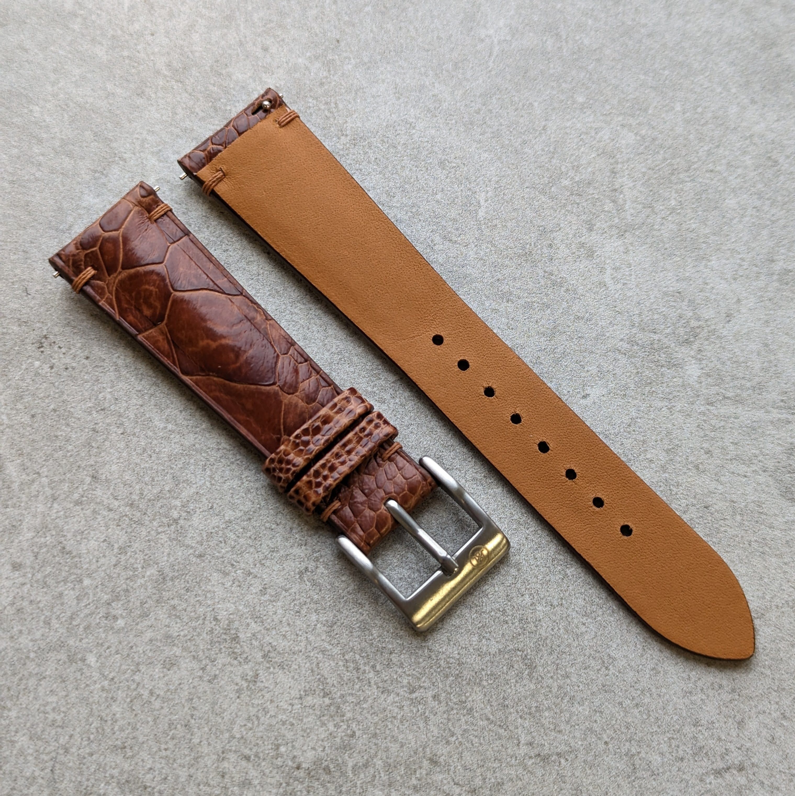 Ostrich Shin Watch Strap Minimal Stitch - Cognac - RTW