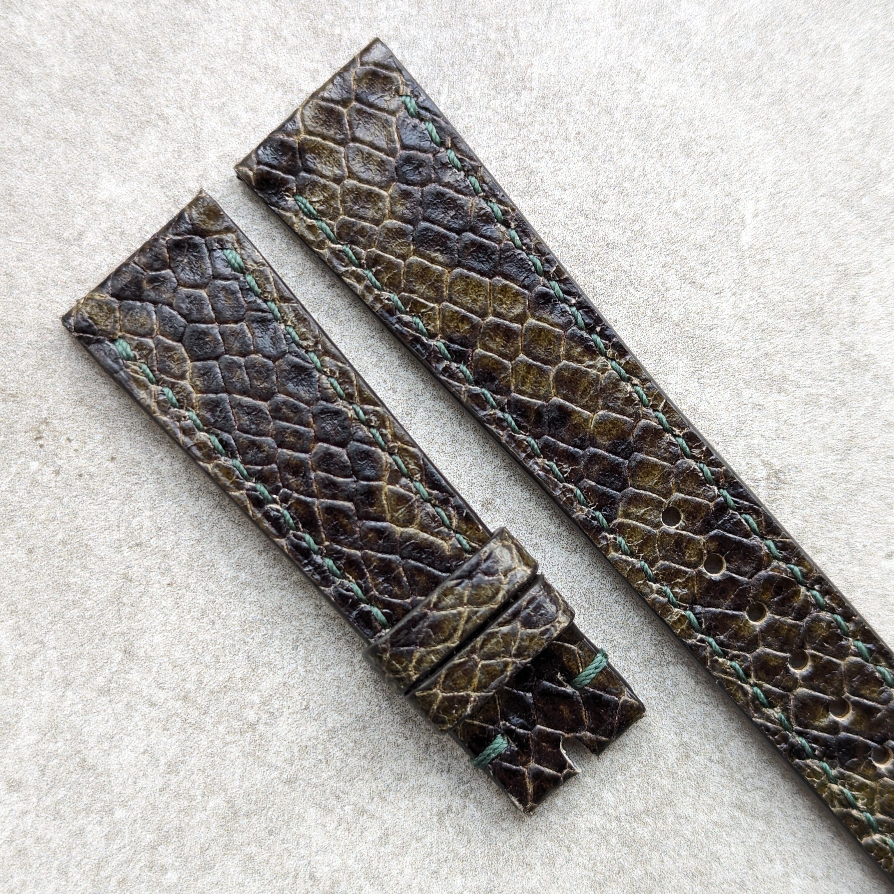 Embossed Python Watch Strap - Olive