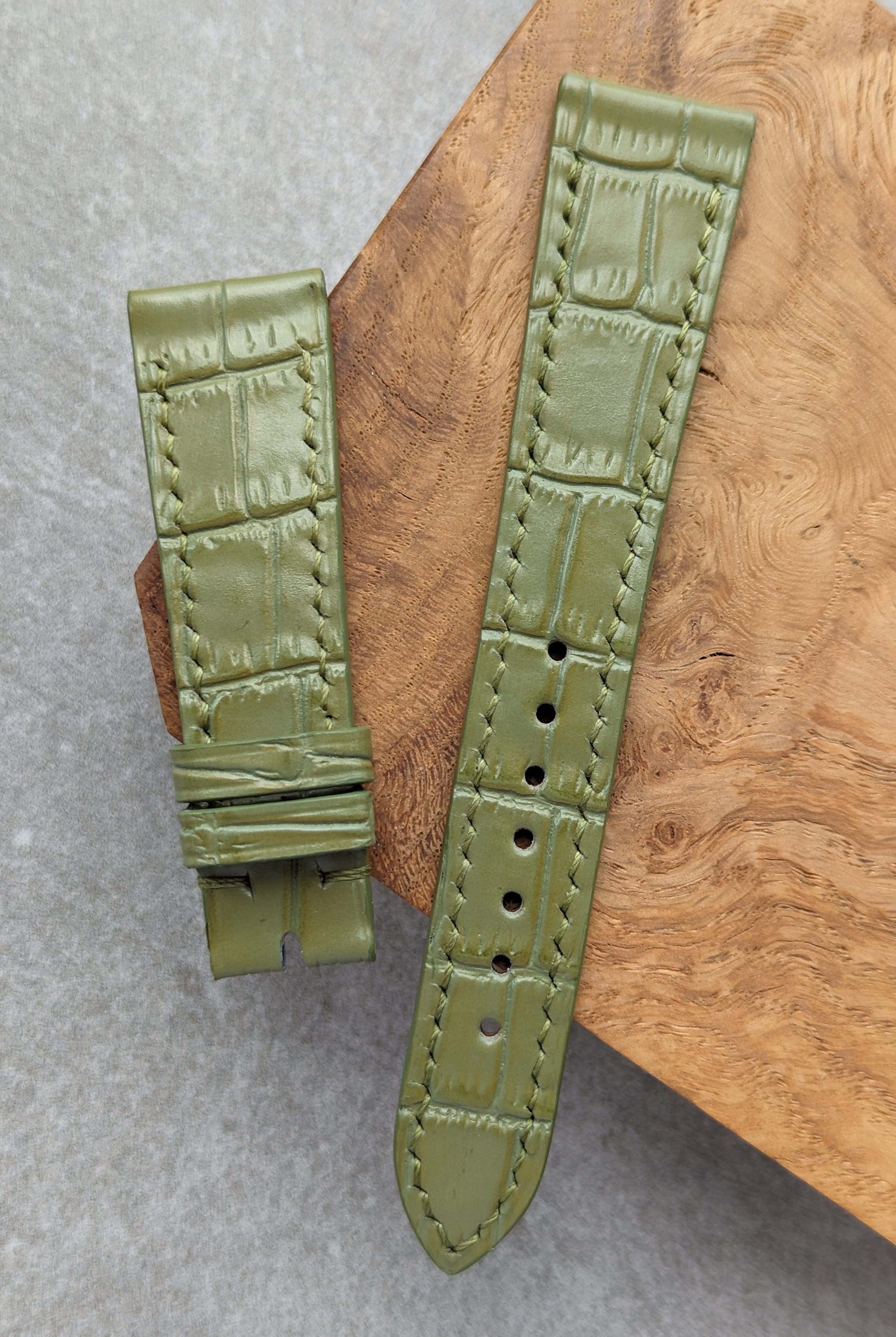 Embossed Crocodile Watch Strap - Pistachio