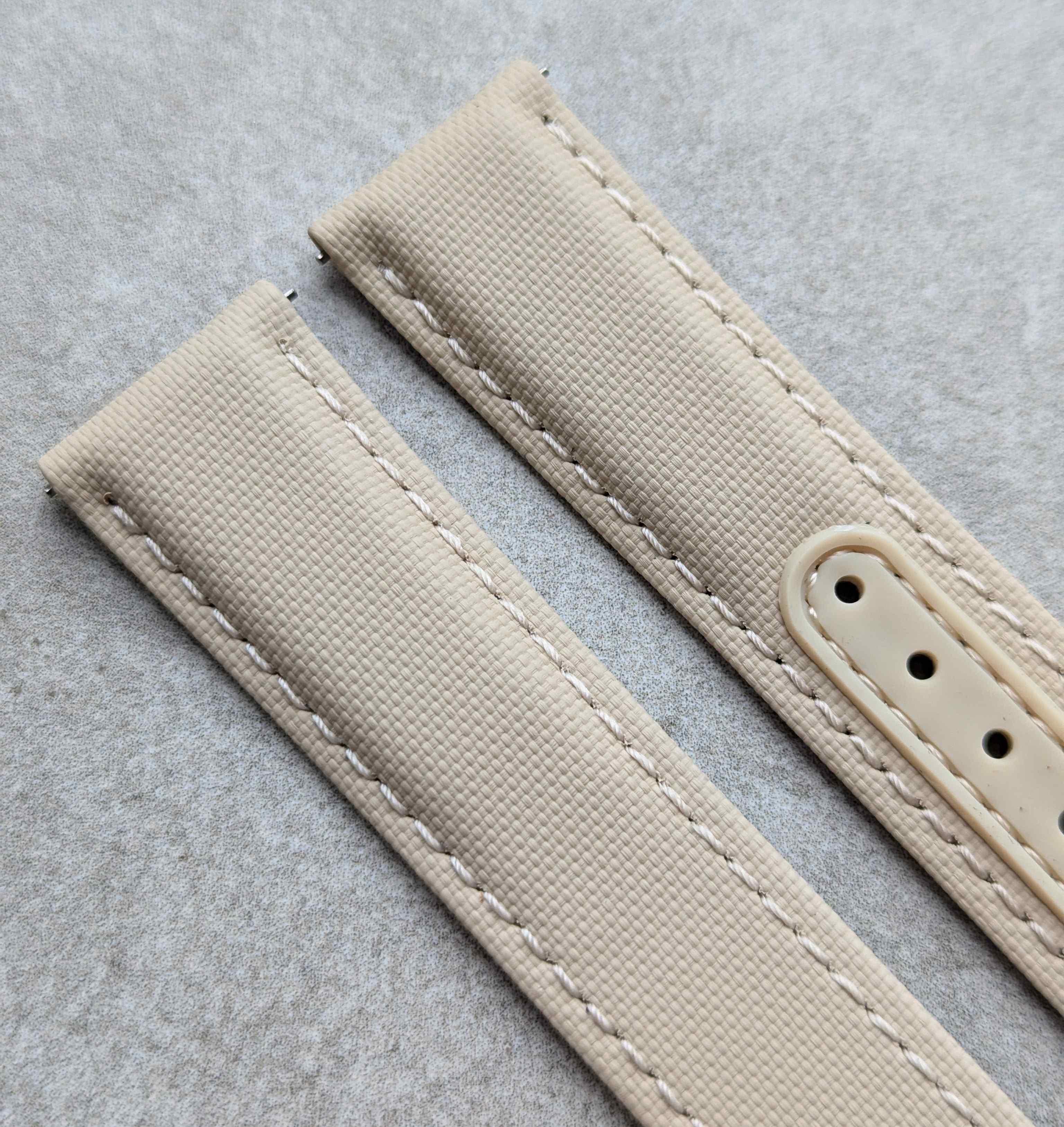 Omega-Style Deployant Sailcloth Watch Strap - Sandstone