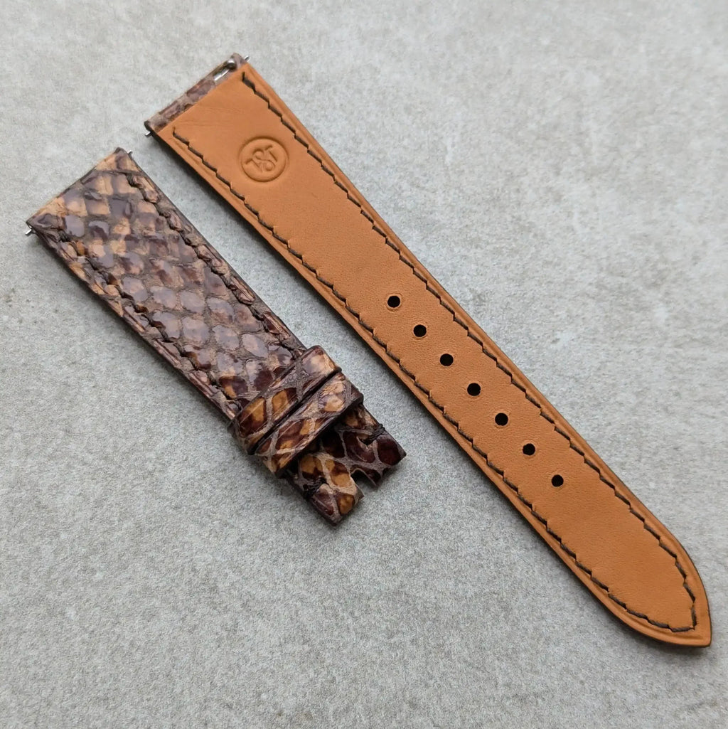 Embossed Python Watch Strap - Tobacco